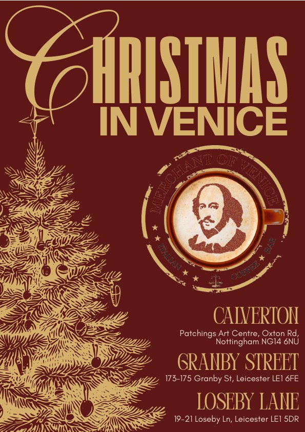 Christmas in Venice — Merchant of Venice festive Christmas menu postcard