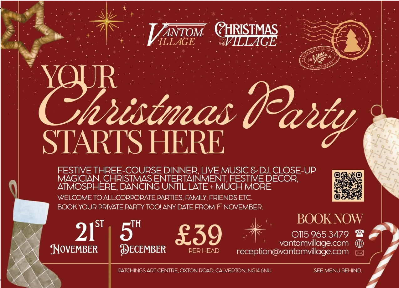 Your Christmas Party Starts Here — Vantom Village Christmas party night flyer